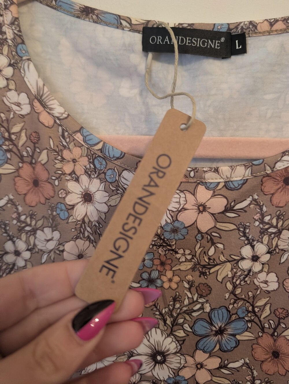 Orandesigne Brown Floral Tank Top Size Large New - Picture 3 of 5